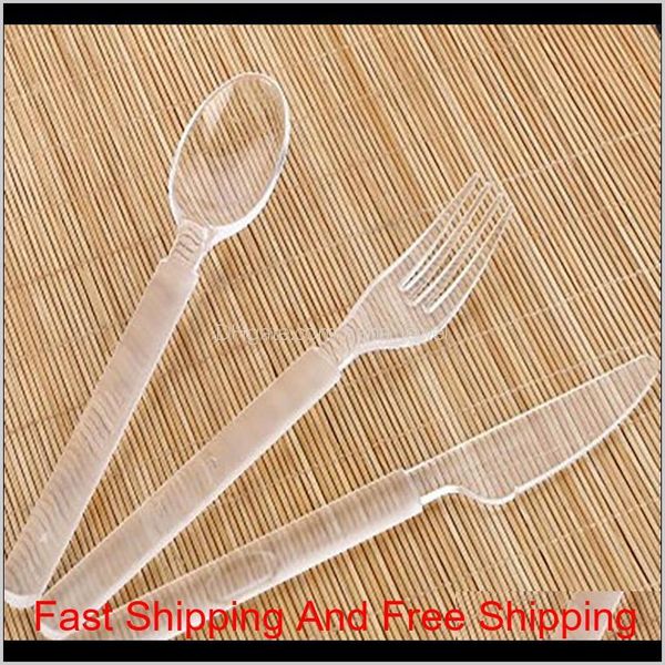 

100pcs/pack disposable clear plastic cutlery set long handle forks spoon knives for western tableware utensils dinnerware sets b0jln vzgsg