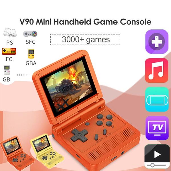 

portable game players v90 3inch handheld console for ps1 ps2 16gb built-in 3000 games flip mini linux open source system video