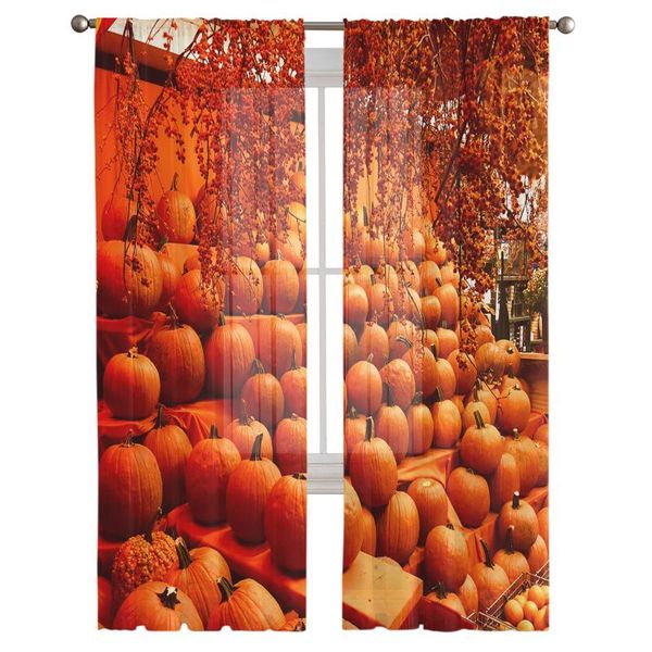 

curtain & drapes autumn pumpkin harvest sheer curtains bedroom decoration kitchen tulle for living room