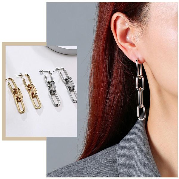 

dangle & chandelier cool adjustable paper clip chain earrings for women,stainless steel simple earrings,minimalist chic lady jewelry, Silver