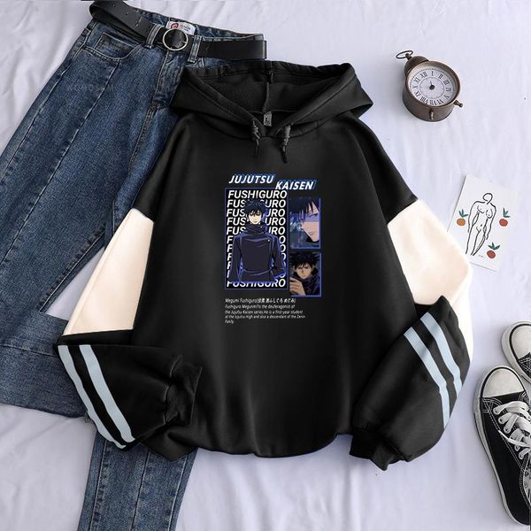 

men's hoodies & sweatshirts megumi fushiguro anime jujutsu kaisen manga women harajuku dushiguro posters long sleeve patchwork pullover, Black