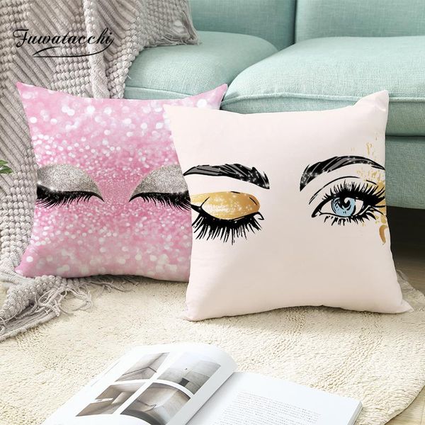 

cushion/decorative pillow fuwatacchi eye lash christmas throw cushion cover for home wedding red lips decorative pink pillowcase pillows 45*