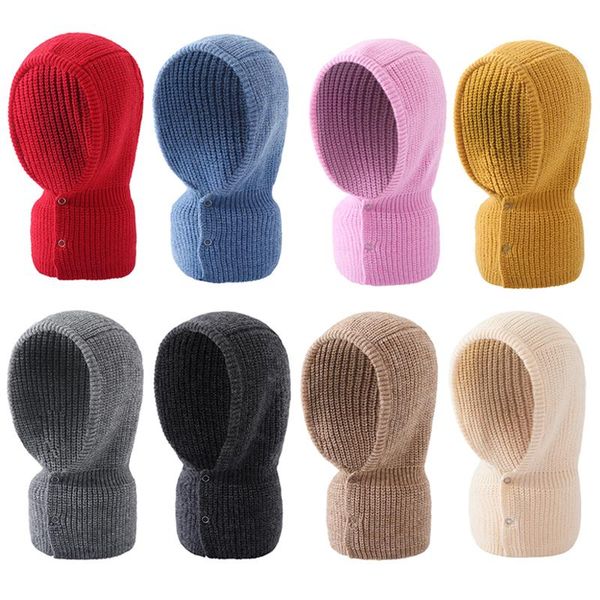 

scarves women wool knitted hooded scarf skullies beanie hat winter thick earmuffs fake high collar cap female gorras bonnet, Blue;gray