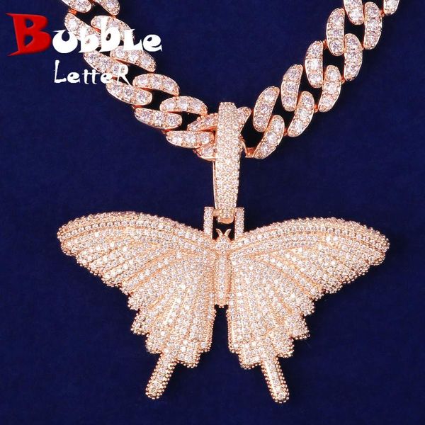 

chains 10mm pink butterfly pendant necklace women hip hop jewelry, Silver