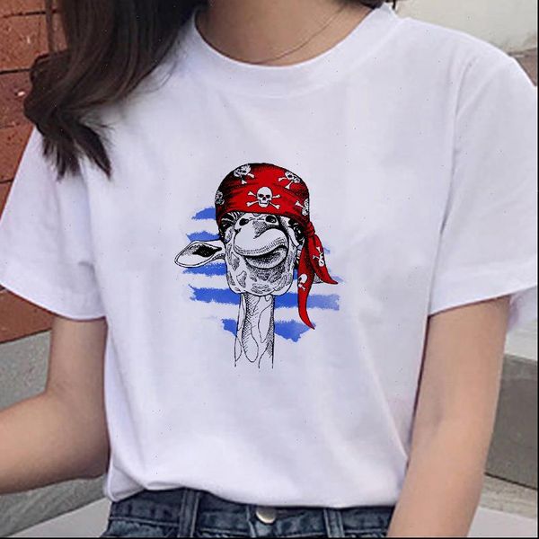 

hipster street short sleeve vintage tshirt funny graphic tees aesthetic clothes oversized t shirt deer print ladies t shirt, White