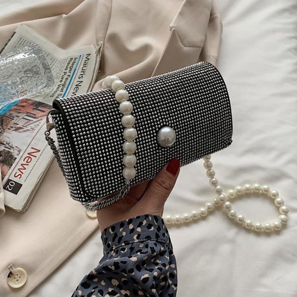 

evening bags fashionable diamond bead chain shoulder crossbody for women 2021 leather luxury designer small square bag sac epaule