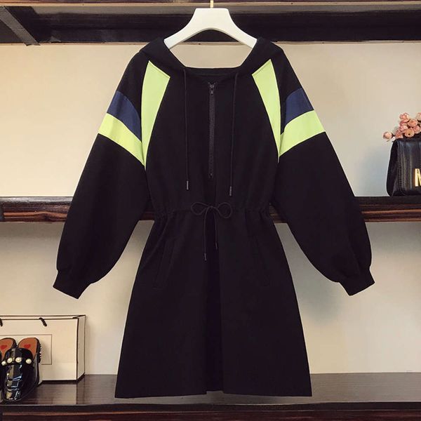 

big size women's clothing fat sister early autumn 2020 new bodyguard dress with belly covering and thin body covering, Black;gray