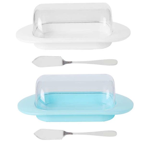 

other bakeware round edge plastic butter storage box cheese dessert bread server keeper with transparent cover knife