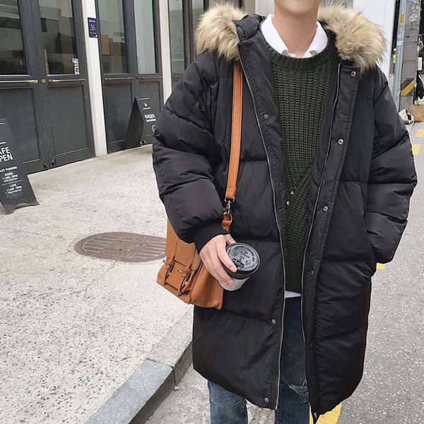 

2021 new winter long men's parka warm fashion casual fur collar hooded coat men streetwear wild loose thick jacket mens clothes q3c3, Black