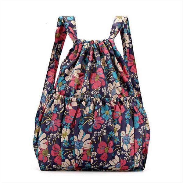 

drawstring backpacks women nylon back packs large capacity floral printings shopping bags for travel and fitness