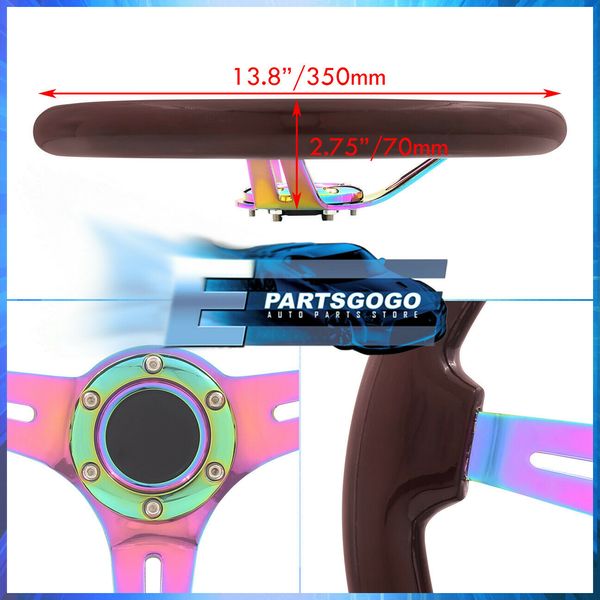 

wholesale new universal jdm 350mm 14inch dark wood neo chrome steel deep dish steering wheel