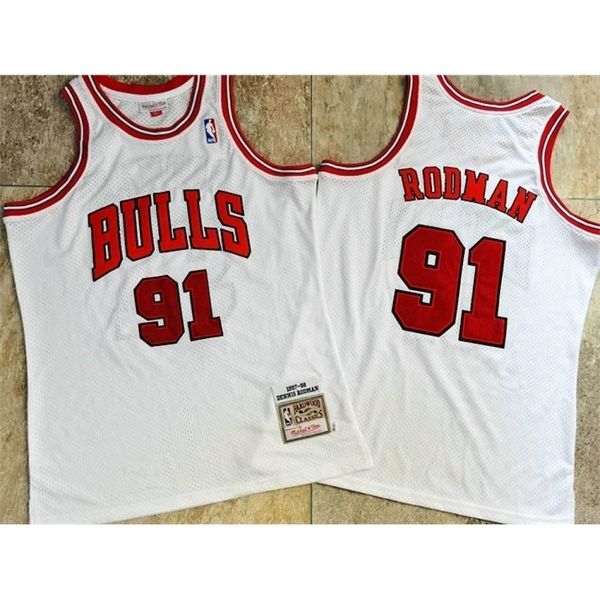 

322 dennis rodman mitchell ness 1997-98 white stitched jersey, Black