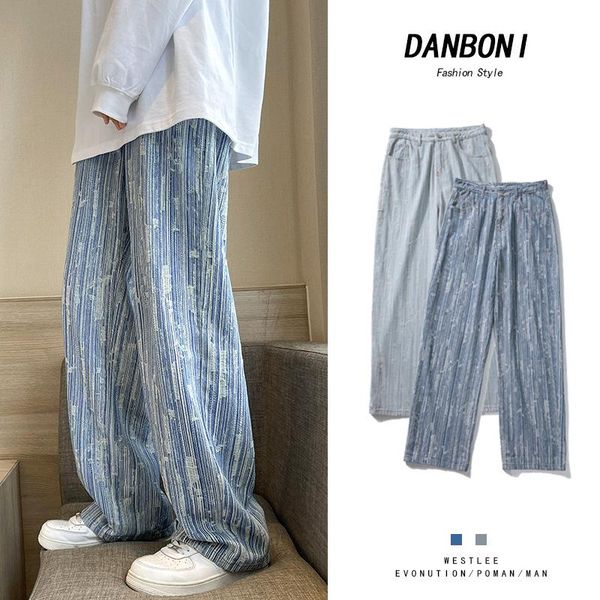 

men's jeans american vintage striped men's loose straight hiphop and women's, Blue