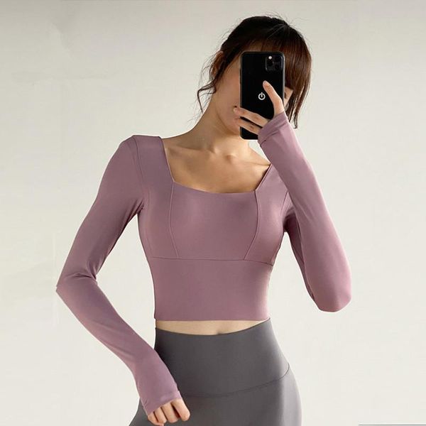 

2021 sports workout gym cropped women yoga shirts long sleeve quick dry running fitness home training t-shirts with padded, White;red