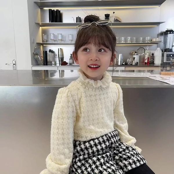 

pullover korean style sweaters for girls 2021 winter fashion cute thick lace collar plus velvet blouse toddler kids 1-8 years, Blue
