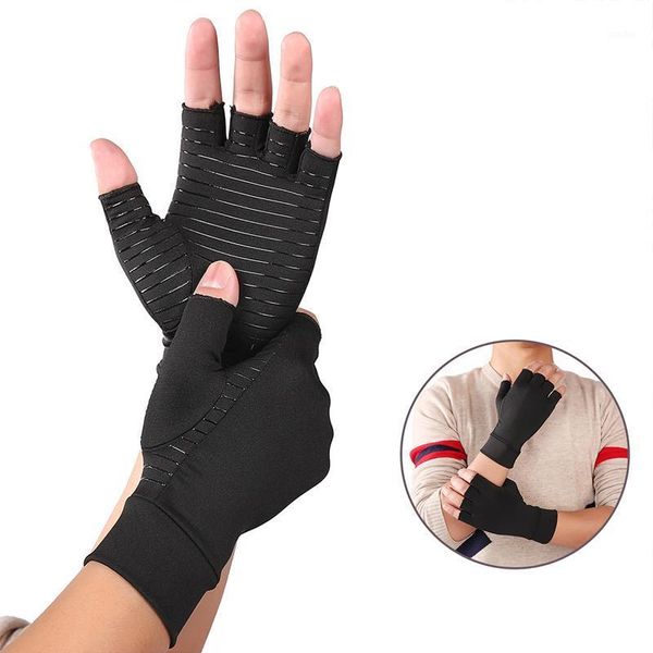 

wrist support compression arthritis gloves half finger fitness rehabilitation relief hand pain pressure for sports and office1, Black;red