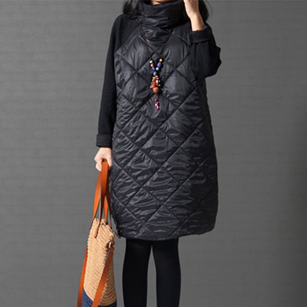 

2021 new plus size women coat,warm winter parkas,patchwork turtleneck vestidos cotton padded jacket 3xl4xl pp445 pywj, Black