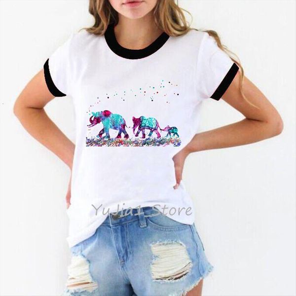 

harajuku watercolor elephants dinosaur women seahorse dog cat animal print summer female t shirt white funny shirts