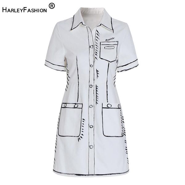 

casual dresses harleyfashion unique personalized graffiti straight dress short sleeve pocket slim summer, Black;gray