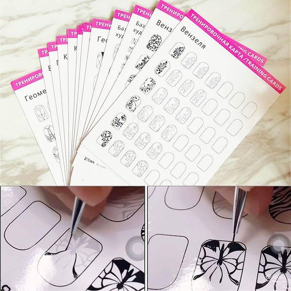

nail art kits practice lines drawing painting template learning book easy to clean can be reused manicure tools for beginner 12pcs