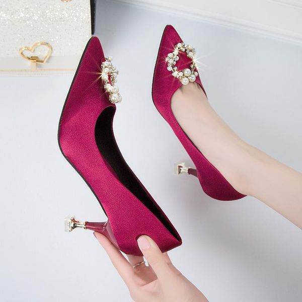 

dress shoes wedding women high heels pearl pumps rhinestone bridal chunky ladies zapatos mujer w32-53, Black