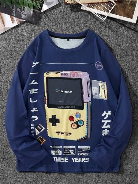 

men japanese letter & game console print tee s5vd#, White;black