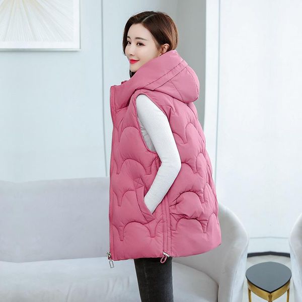 

women's vests plus size waistcoat female down cotton vest coat women autumn spring sleeveless hooded pink jacket loose casual solid bla, Black;white