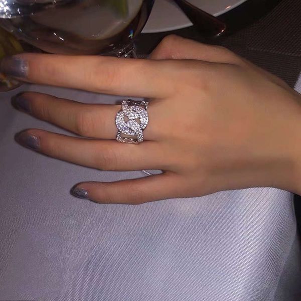 

hbp korean fashion micro inlaid diamond zircon mesh red, versatile, fashionable temperament, texture chain, index finger ring, female, Silver