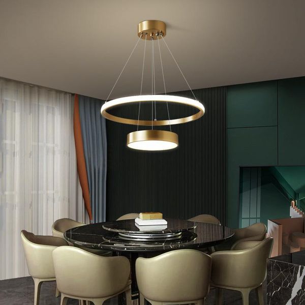 

pendant lamps light luxury copper living room chandelier modern minimalist style in the bedroom creative ring restaurant