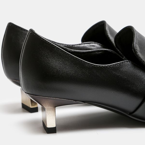 

Womens genuine leather kitten heel psquare toe slip-on pumps elegant ladies soft comfortable OL style evening dress shoes 34-42, Black