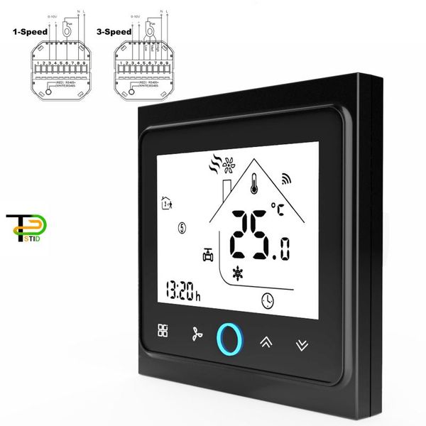 

smart home control switch panel proportional integral thermostat modbus for 1-speed/3-speed fan coil 0-10v valve optional 24v 220v