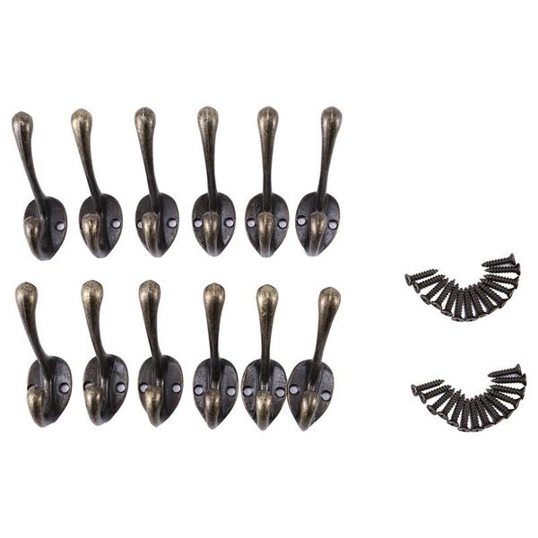 

hooks & rails 12pack duty dual coat wall mounted with screws vintage antique bronze for door bathroom kitchen