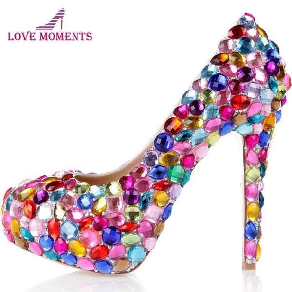 

dress shoes red pink blue multi color sparkly crystal wedding womens high heel fashion diamond pumps for evening party prom, Black