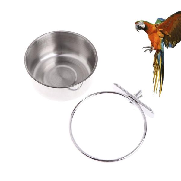 

aquariums 1pc parrot feeding bowl stainless steel pet water feeder bird cage accessory for home shop (size)