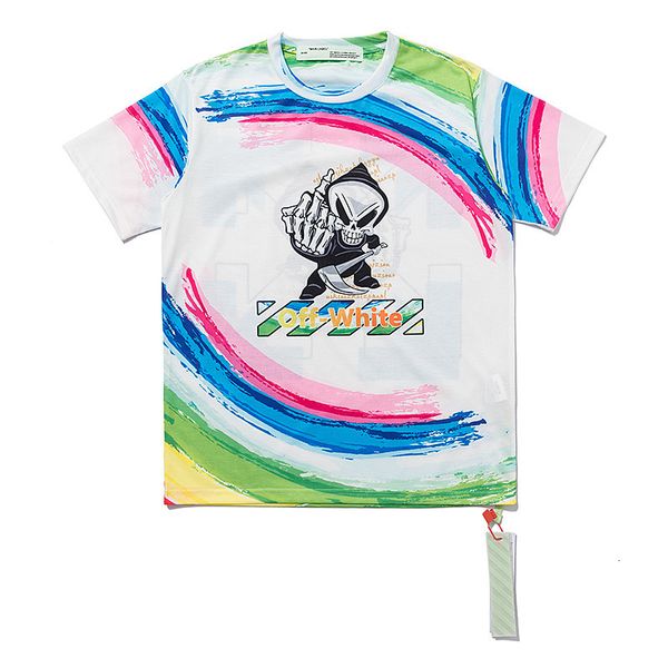 

the new tide off summer color vortex cartoon arrow middle finger sickle death loose men's short sleeve t-shirt, White;black