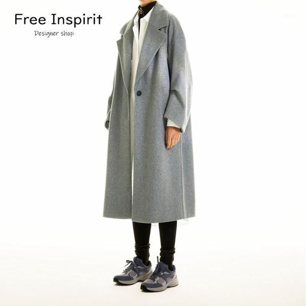 

women's wool & blends 2021 inspirit arrival female casual fashion matching turn-down collar wide- waisted warm thick winter x-long, Black