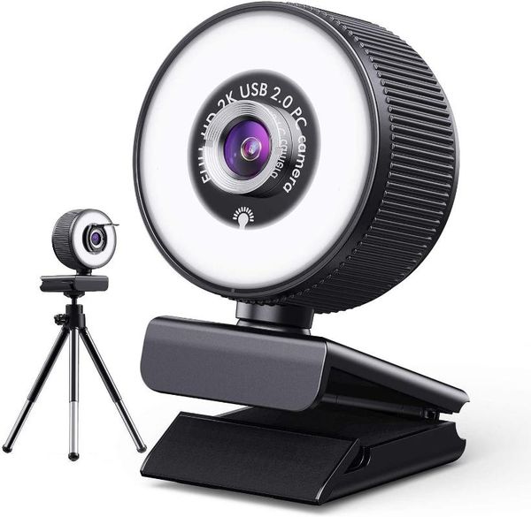 

mini cameras usb webcam 1080p video conference camera wide angle hd cam built-in microphone cover and ring light pc computer 2k