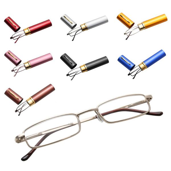 

sunglasses 1pc reading glasses with tube case stainless steel frame metal resin eyeglasses elderly eyewear, White;black