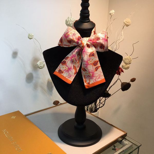 

silk scarf new headband flower stripe double-sided silk scarves for woman female tied bag ribbon hair band, Blue;gray