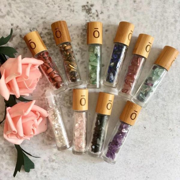 

storage bottles & jars 10ml essential oil roll on roller ball healing crystal chips semiprecious stones refillable bottle bamboo cap