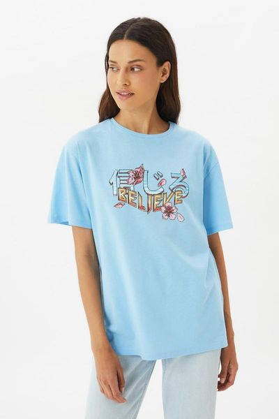 

women's t-shirt trendyol front and back printed boyfriend knitted twoss21ts3477, White