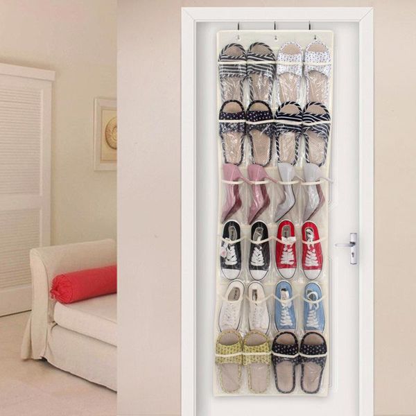 

24 pocket over the door shoe organizer non-woven hanging organizers shoes transparent travel rack space saver nail hanger