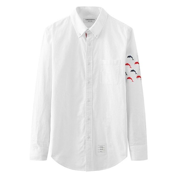 

light luxury tide brand tb men's clothing autumn and winter pure cotton oxford spinning animal whale embroidery slim white long sleeve, Black