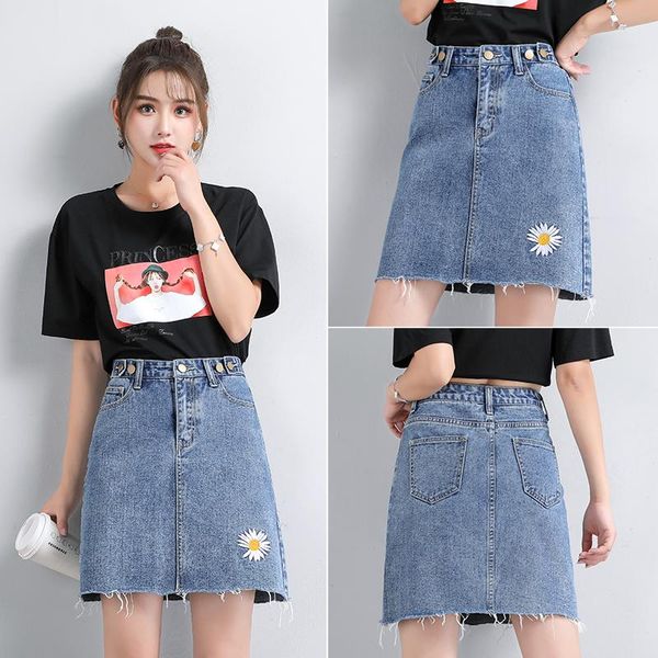 

tongsihai jean skirts women summer fashion high waist embroidery daisy denim shorts ladies students light blue short jeans