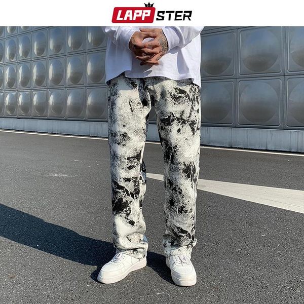 

men's jeans lappster men tie dye baggy harajuku pants 2021 mens vintage japanese streetwear denim trousers male korean fashion, Blue