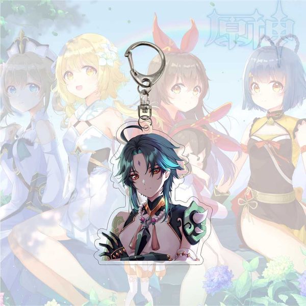 

cartoon anime genshin impact keychain acrylic double sided transparent key chain ring keyring accessories jewelry for fans gifts, Silver