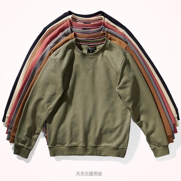 

men's hoodies & sweatshirts american retro heavyweight terry pure cotton washed old round neck pullover knitted long-sleeved casual spo, Black
