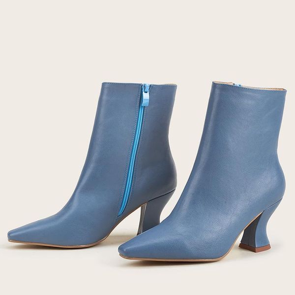 

boots 2021 women blue nude stiletto high heels ankle designer pastel leather cowboy vintage lady plus size 42 43 shoes, Black