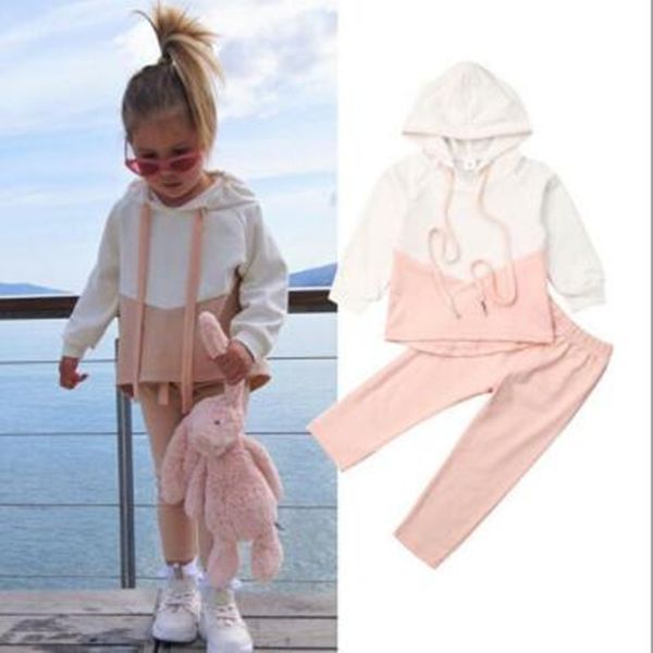 

2021 new spring autumn baby girls tracksuit 2pcs children clothing set hoodie jumper+ pants trousers kids outfit mq89, White