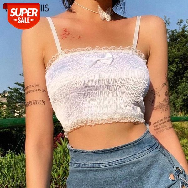

wannathis sleeveless camisole women crop off sholder lace hem elastic slim slash neck fashion summer new cropped ladies #uk7h, White